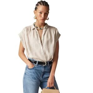 J.Crew Baird McNutt Irish Linen Shirt Size Large Cap Sleeve Relaxed Beige Top